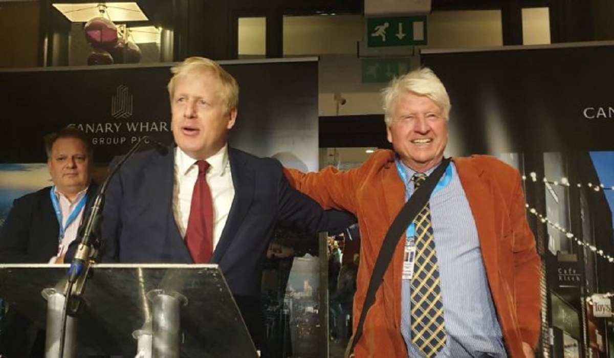 "UK Prime Minister Boris Johnson (Left) sharing stage with father & UK MP Stanely Johnson (Right)"