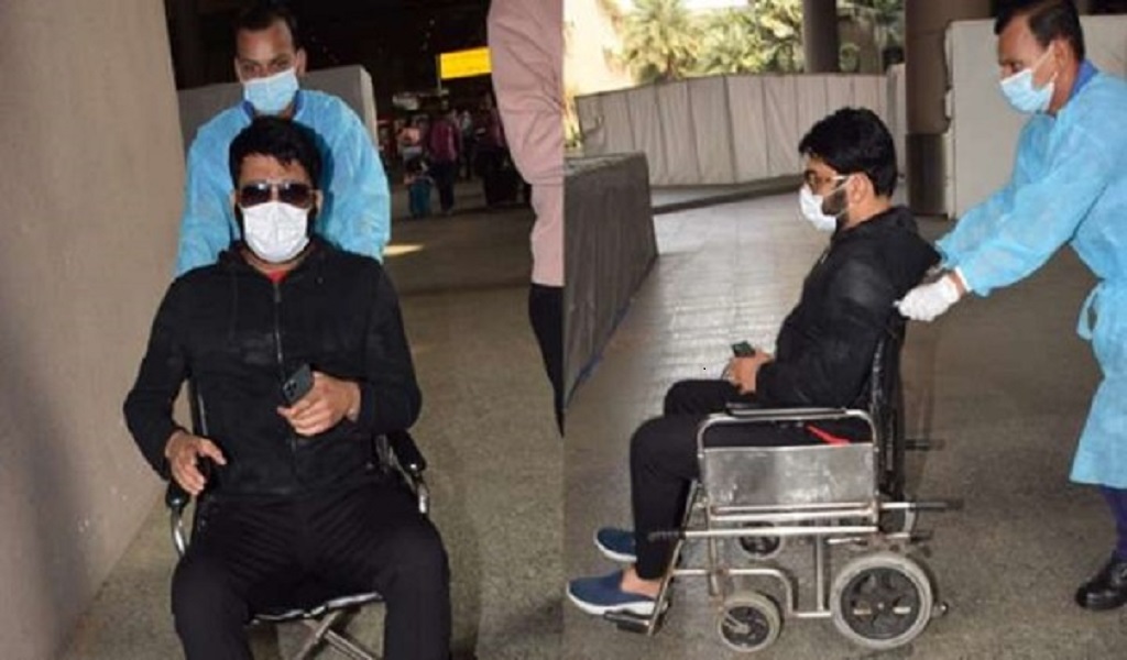 FAMOUS COMEDIAN KAPIL SHARMA, SPOTTED ON A WHEEL CHAIR AT THE AIRPORT